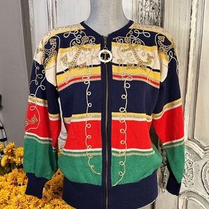 Gorgeous Vintage Dutonella Preve Nautical Embroidered Women's Cardigan Sweater